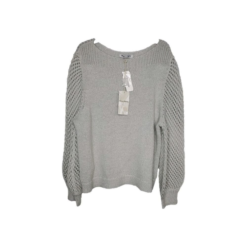 Tommy Bahama Womens SZ XL Gray Shimmer Balloon Sleeve Sweater Wool Blend